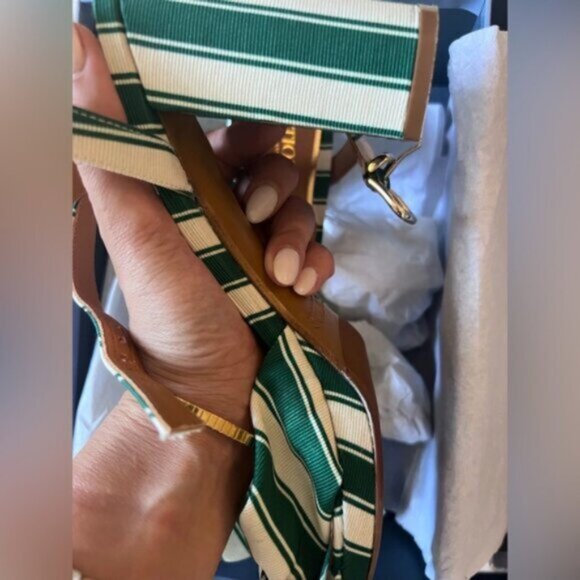 Sezane Editions High Carmela Sandals Green White Stripe Size 11 - Picture 12 of 12